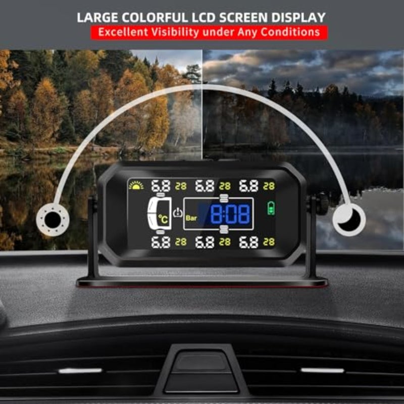 نظام مراقبة ضغط الإطارات، شاحن لاسلكي بالطاقة الشمسية RV TPMS مع 6 أجهزة استشعار، لشاحنة مقطورة السفر RV، منزل متنقل ذو عجلة خامسة، مراقبة الضغط ودرجة الحرارة في الوقت الحقيقي - Image 3