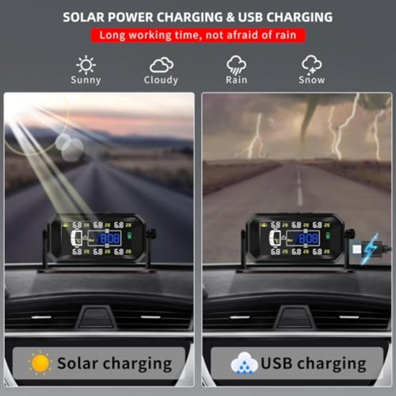 نظام مراقبة ضغط الإطارات، شاحن لاسلكي بالطاقة الشمسية RV TPMS مع 6 أجهزة استشعار، لشاحنة مقطورة السفر RV، منزل متنقل ذو عجلة خامسة، مراقبة الضغط ودرجة الحرارة في الوقت الحقيقي - Image 4