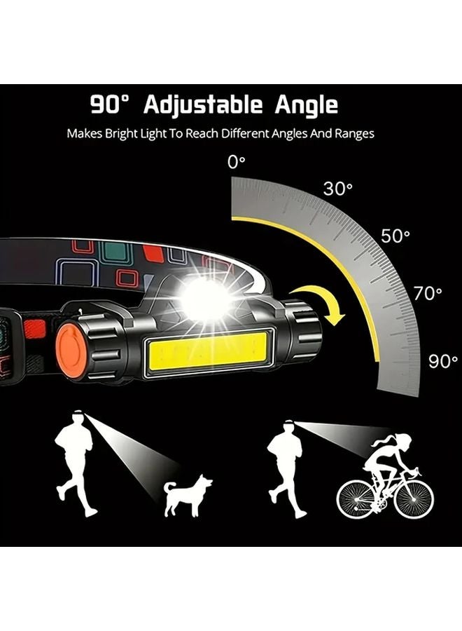 Black Portable USB Rechargeable LED Headlamp COB Light 3 Modes Adjustable Brightness - Image 3