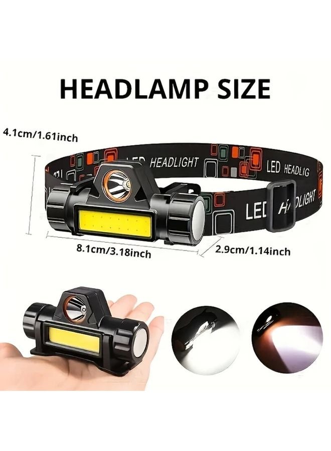 Black Portable USB Rechargeable LED Headlamp COB Light 3 Modes Adjustable Brightness - Image 4