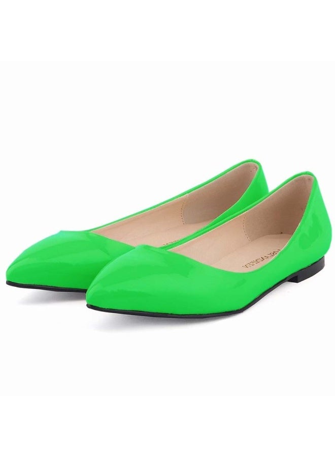 Loquat Candy-colored pointed-toe flat-heeled sweet and versatile women's single shoes 1cm Green - Image 1