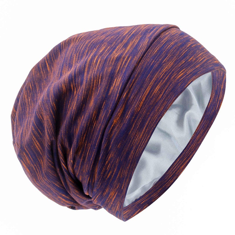 GB Selected Silk Satin Lined Bonnet Sleep Cap - Adjustable Stay on All Night Hair Wrap Cover Slouchy Beanie for Curly Hair Protection for Women and Men - Mixed Purple - Image 1