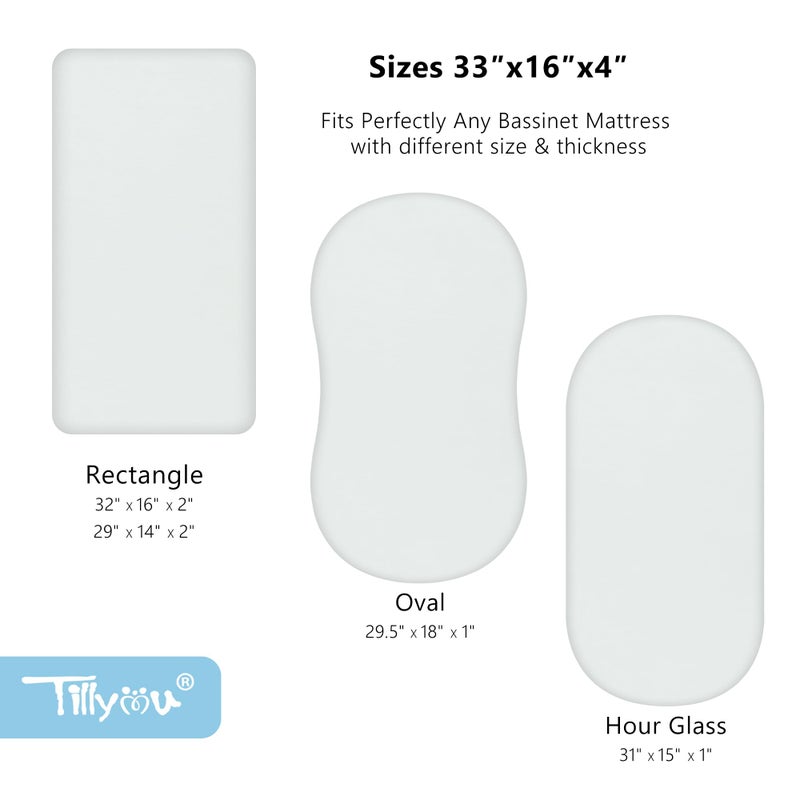 TILLYOU Bassinet Fitted Sheets for Baby Boy Girl, Universal Fit for Cradle Oval Rectangle Hourglass Mattress, 2-Pack Gray and Pink - Image 2