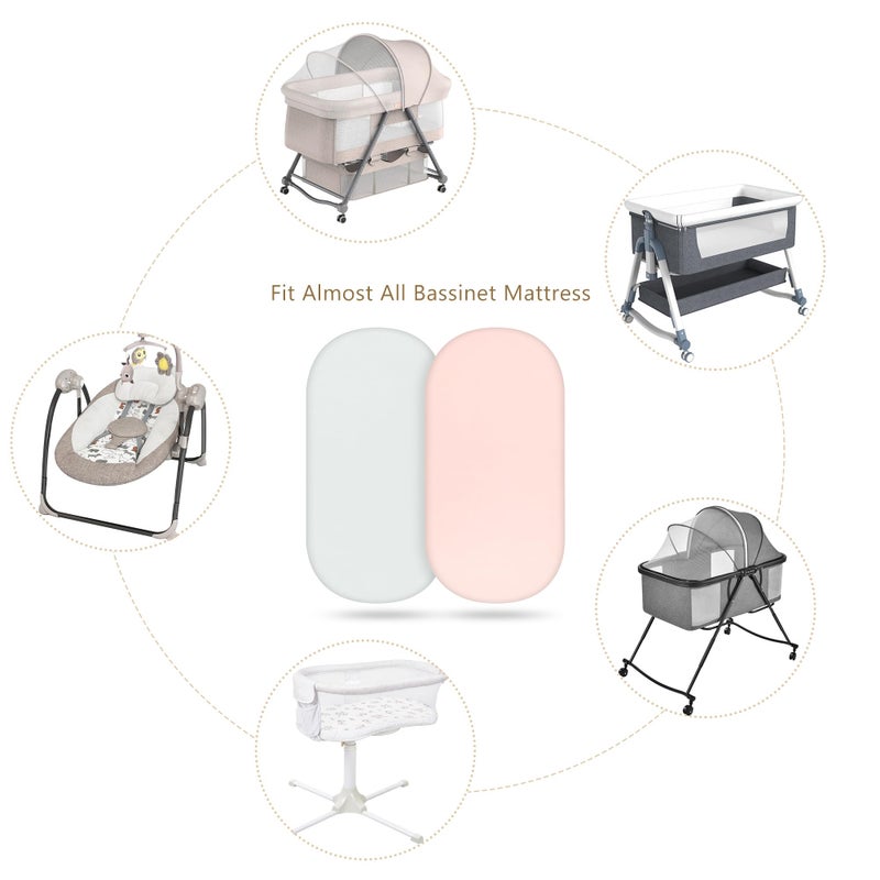 TILLYOU Bassinet Fitted Sheets for Baby Boy Girl, Universal Fit for Cradle Oval Rectangle Hourglass Mattress, 2-Pack Gray and Pink - Image 5