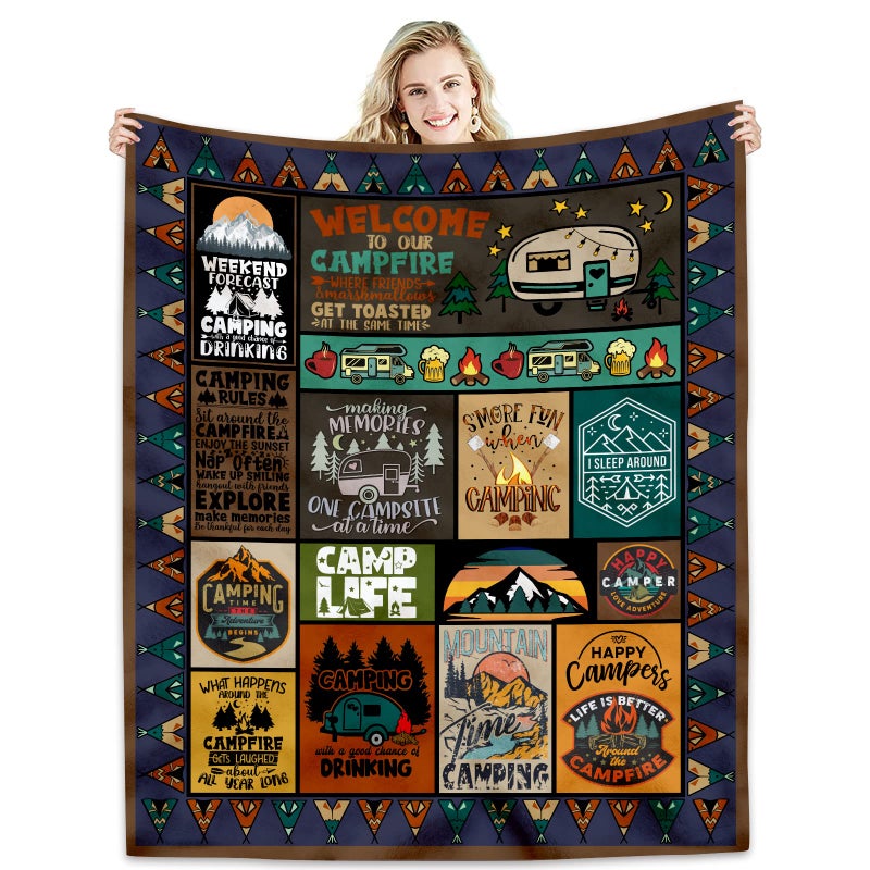 Hcoviv Hcoviv Camping Blanket Camping Lovers Gift Ideas for Men or Woman Super Soft Throws Flannel Fleece Blankets Gifts for Camper Outdoor Campsite Outdoors RV Travel Hiking Bed Sofa Couch 60x50 