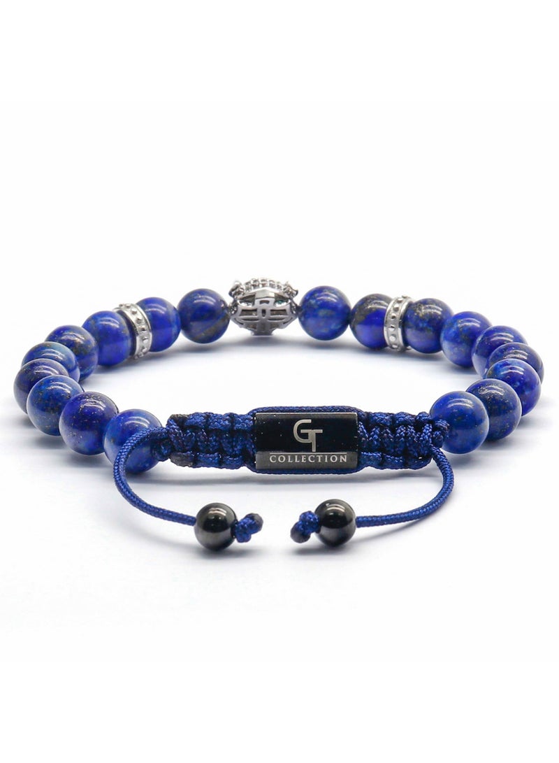 Lunnora Men's LAPIS LAZULI Bracelet With Silver LEOPARD Head | Gift for Men | Used for Its Grounding Effects | 100% Natural | Adjustable Gemstones Beaded Bracelet for Men | One Size Fits All - Image 3