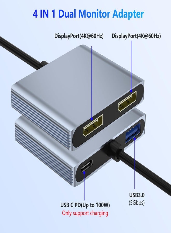 Closs DisplayPort Splitter for Dual Monitors, 4K@60Hz USB-C to DisplayPort Adapter, Type-C Docking Station for Dell/HP/Mac, Display Port MST Hub with USB3.0/PD, Display Port Splitter for Dual Monitors - Image 5