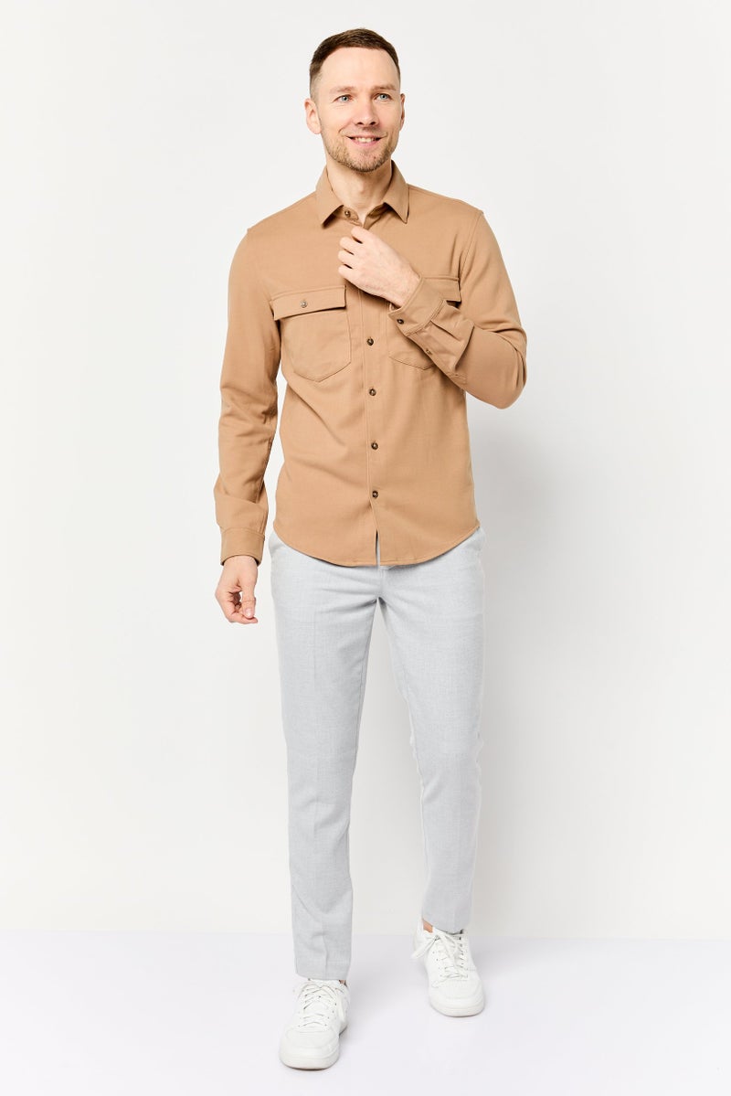 Celio Men Regular Fit Solid Long Sleeves Casual Shirt, Light Brown - Image 2