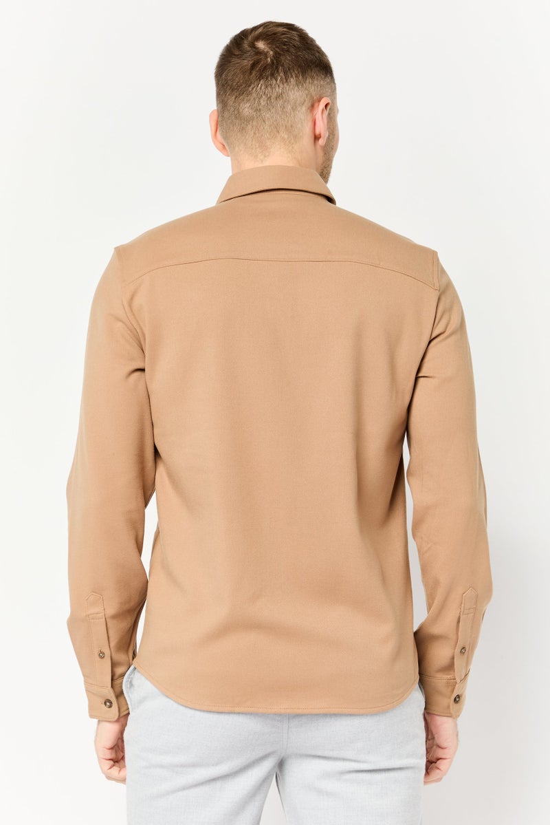 Celio Men Regular Fit Solid Long Sleeves Casual Shirt, Light Brown - Image 4