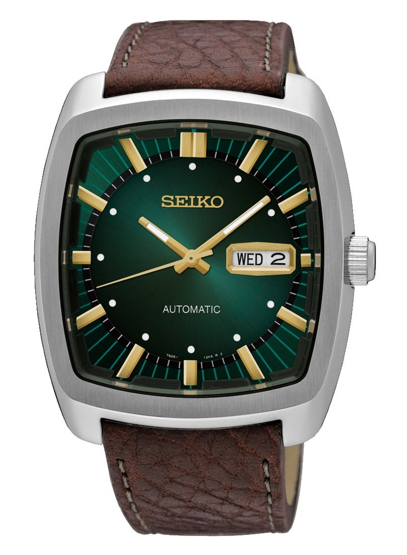 Seiko سايكو ريكرافت SNKP27 ساعة أوتوماتيكية ذات تصميم عتيق 40 مم بقرص أخضر وذهبي مع حزام جلد بني للرجال - Image 2