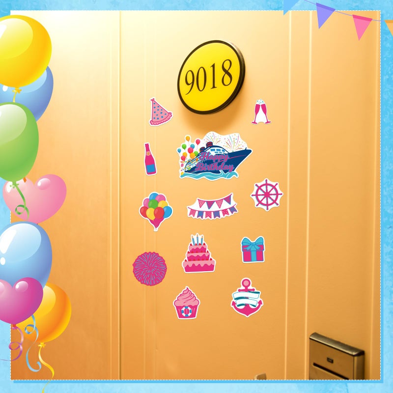 LEIFIDE 12 Pcs Cruise Door Decorations Magnetic Ocean Car Magnets Cruise Door Magnet Stickers Decorations Ocean Fridge Decor for Carnival Refrigerator (Pink and Blue,Happy Birthday) - Image 2