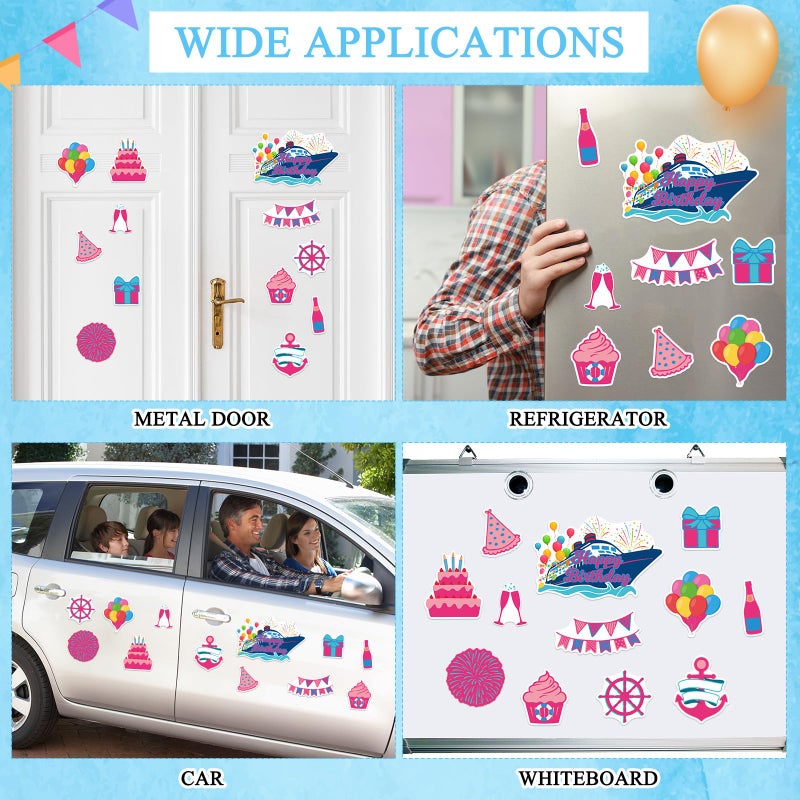 LEIFIDE 12 Pcs Cruise Door Decorations Magnetic Ocean Car Magnets Cruise Door Magnet Stickers Decorations Ocean Fridge Decor for Carnival Refrigerator (Pink and Blue,Happy Birthday) - Image 5