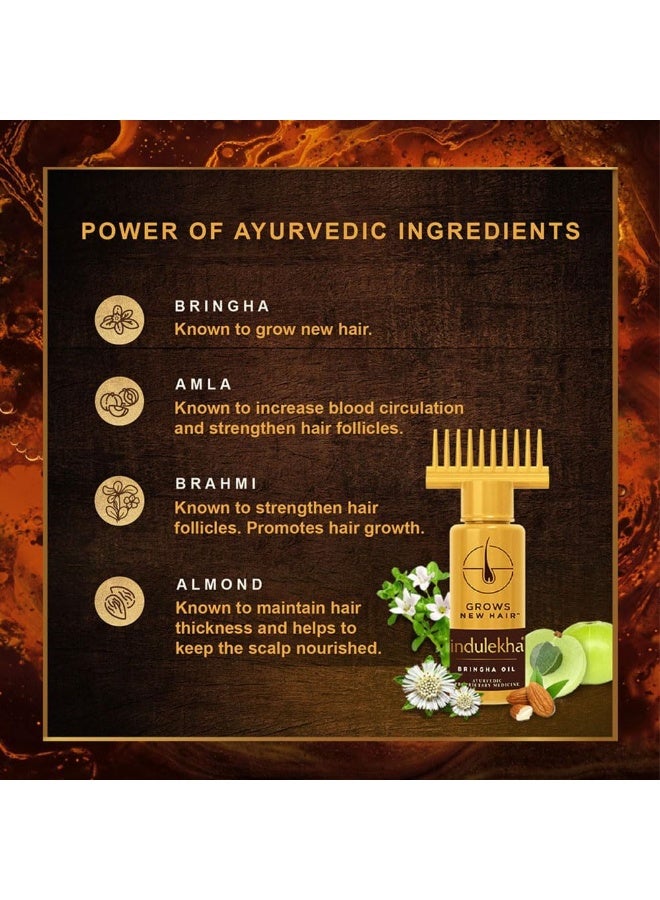 إندوليكا زيت إندوليكا برينغا الأيورفيدي للشعر 22 مل || (عبوة من قطعتين) للتحكم في تساقط الشعر وتحفيز نموه مع زيت برينغاراج وزيت جوز الهند - زجاجة مزودة بمشط لتوزيع الزيت، مناسب للرجال والنساء - Image 4