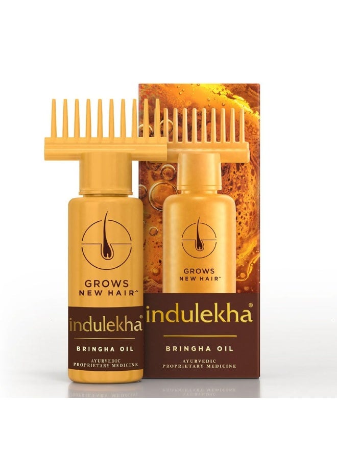 إندوليكا زيت إندوليكا برينغا الأيورفيدي للشعر 22 مل || (عبوة من قطعتين) للتحكم في تساقط الشعر وتحفيز نموه مع زيت برينغاراج وزيت جوز الهند - زجاجة مزودة بمشط لتوزيع الزيت، مناسب للرجال والنساء - Image 2