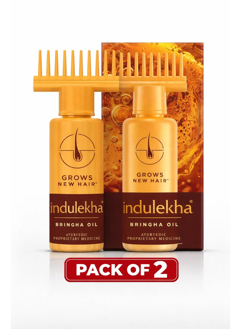 إندوليكا زيت إندوليكا برينغا الأيورفيدي للشعر 22 مل || (عبوة من قطعتين) للتحكم في تساقط الشعر وتحفيز نموه مع زيت برينغاراج وزيت جوز الهند - زجاجة مزودة بمشط لتوزيع الزيت، مناسب للرجال والنساء - Image 1