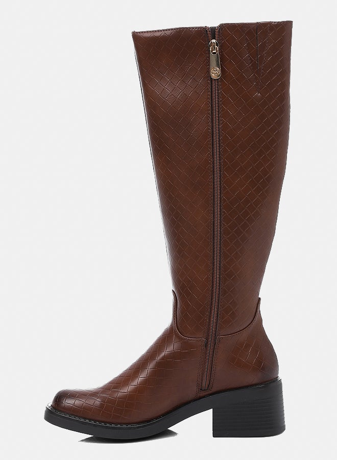 ديجافو أحذية ديجافو GPS - DVTV-040 حذاء شعري بنمط بني جلد عالي الركبة للنساء - Image 4