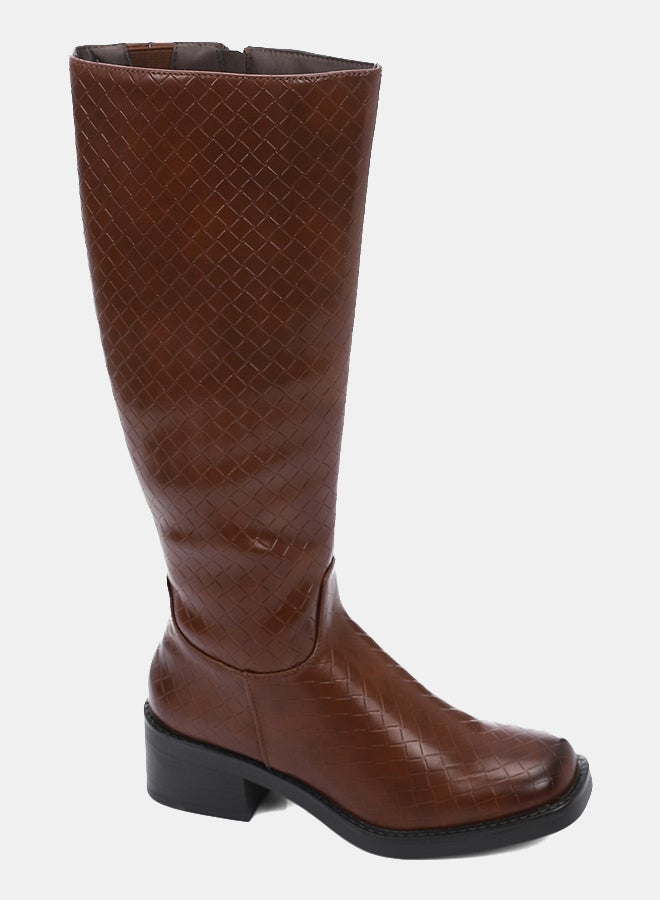 ديجافو أحذية ديجافو GPS - DVTV-040 حذاء شعري بنمط بني جلد عالي الركبة للنساء - Image 1