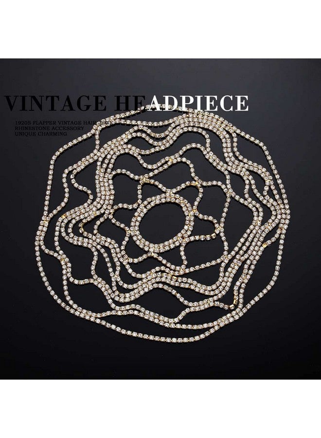 Fdesigner قبعة رأس مزينة بالأحجار الكريمة بتصميم عتيق سلسلة رأس كريستالية مجوهرات شعر زفاف فلابر رائعة غاتسبي كليوباترا إكسسوارات شعر نسائية للحفلات والتخرج والمهرجانات (ذهبي عتيق) - Image 5