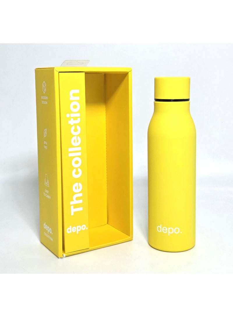 Depo Double-Wall Stainless Steel Vacuum Insulated Water Bottle (500 ml) - Hot & Cold Thermal Flask, Leak-Proof & BPA-Free Portable Water Flask for Travel, Gym, Office & Daily Use - Yellow - Image 1