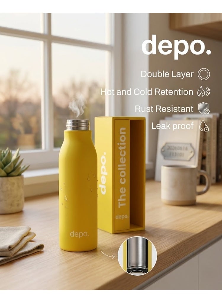 Depo Double-Wall Stainless Steel Vacuum Insulated Water Bottle (500 ml) - Hot & Cold Thermal Flask, Leak-Proof & BPA-Free Portable Water Flask for Travel, Gym, Office & Daily Use - Yellow - Image 3