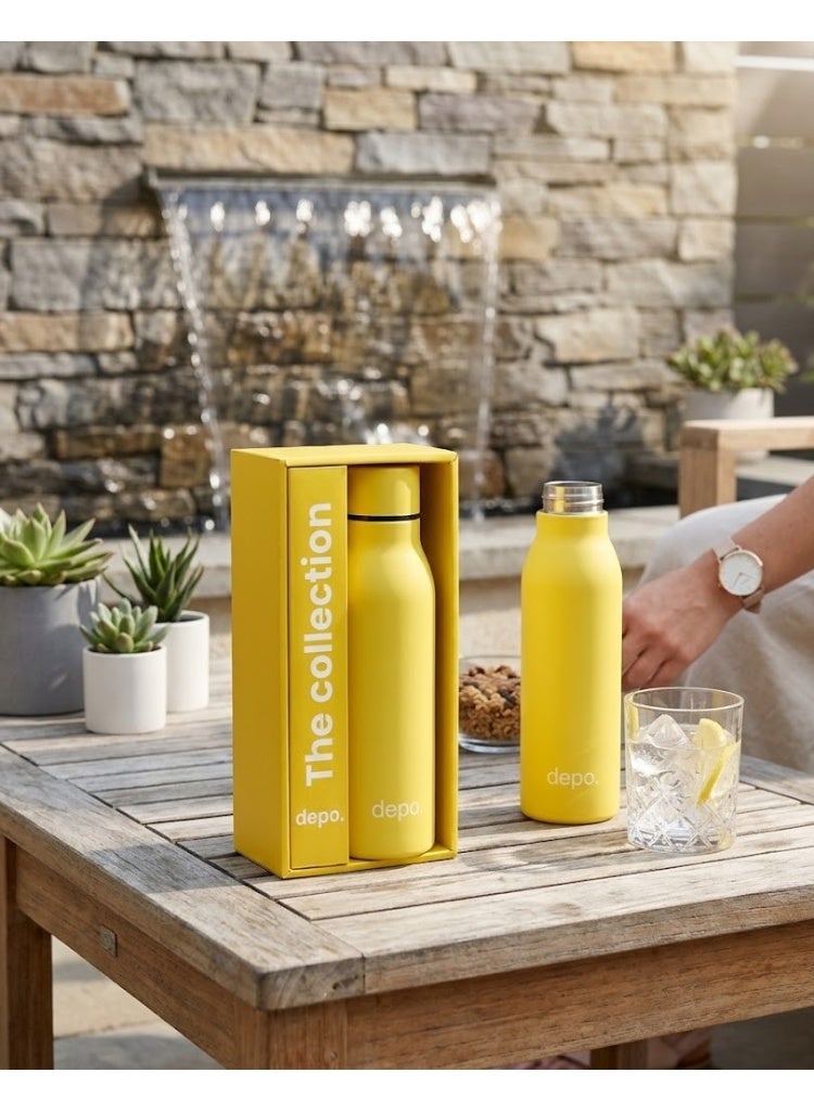 Depo Double-Wall Stainless Steel Vacuum Insulated Water Bottle (500 ml) - Hot & Cold Thermal Flask, Leak-Proof & BPA-Free Portable Water Flask for Travel, Gym, Office & Daily Use - Yellow - Image 4