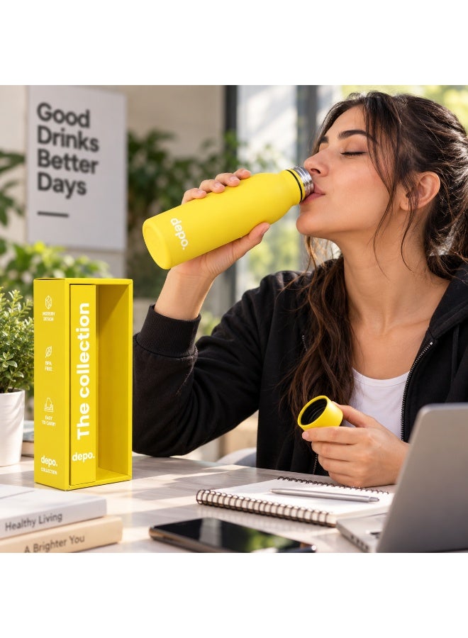 Depo Double-Wall Stainless Steel Vacuum Insulated Water Bottle (500 ml) - Hot & Cold Thermal Flask, Leak-Proof & BPA-Free Portable Water Flask for Travel, Gym, Office & Daily Use - Yellow - Image 5