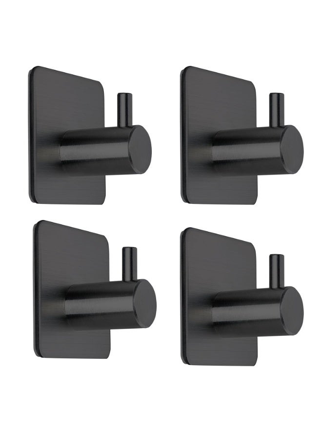 خطافات لاصقة قوية للمناشف باللون الأسود - مثبتة على الحائط لمطبخ الحمام أو الباب - عبوة من 4 قطع - Image 1