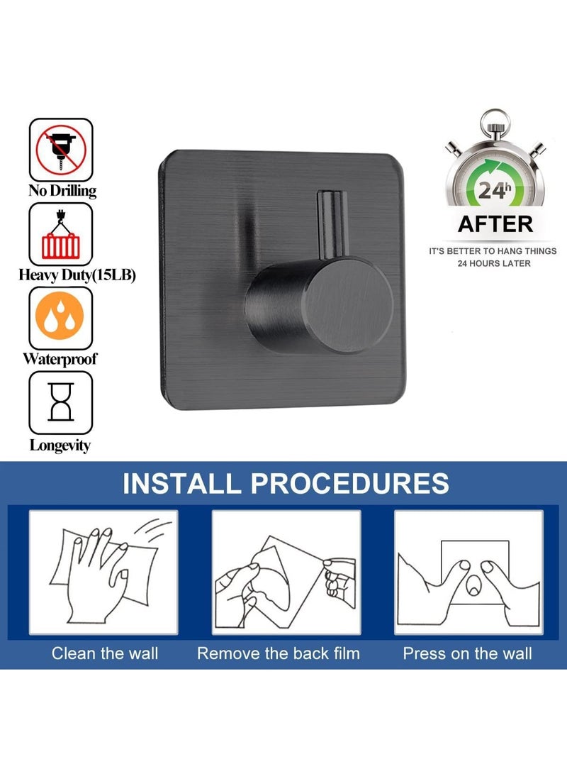 خطافات لاصقة قوية للمناشف باللون الأسود - مثبتة على الحائط لمطبخ الحمام أو الباب - عبوة من 4 قطع - Image 3