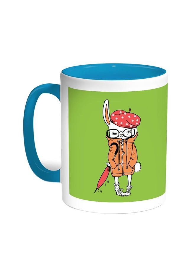 RYN Cartoon Drawing - Rabbit Printed Coffee Mug Turquoise/White 11ounce