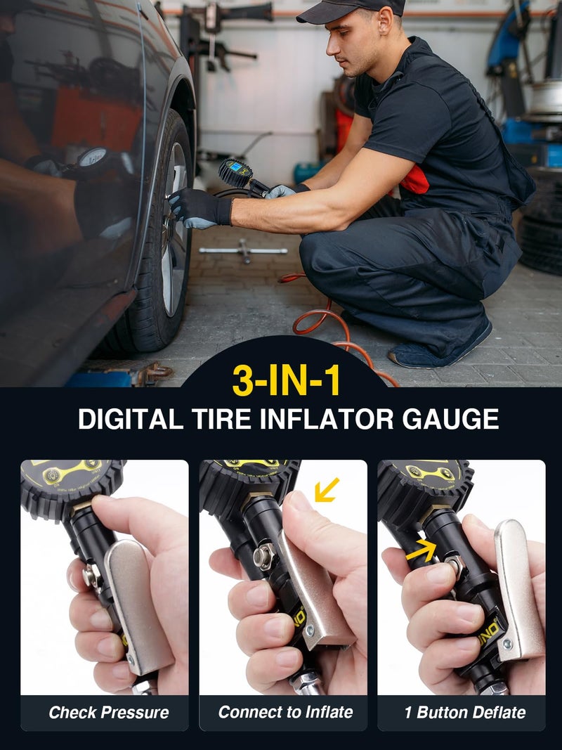 AZUNO Digital Tire Inflator with Pressure Gauge, 200 PSI, Heavy Duty Air Compressor Accessories, Comes with a Portable Carrying Box - Image 4