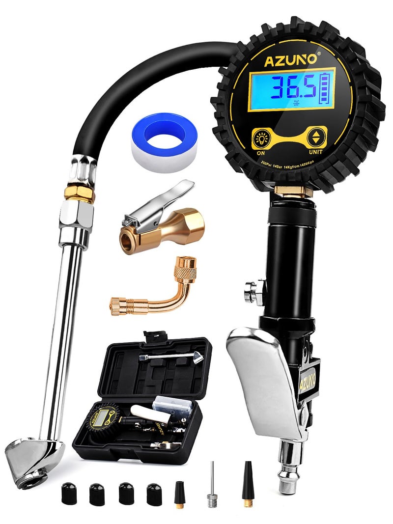 AZUNO Digital Tire Inflator with Pressure Gauge, 200 PSI, Heavy Duty Air Compressor Accessories, Comes with a Portable Carrying Box - Image 1