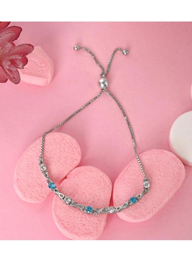 Clara 925 Pure Silver Blue Infinity Hand Bracelet, Adjustable, Anti Tarnish, Swiss Zirconia Gift for Women and Girls - Image 2