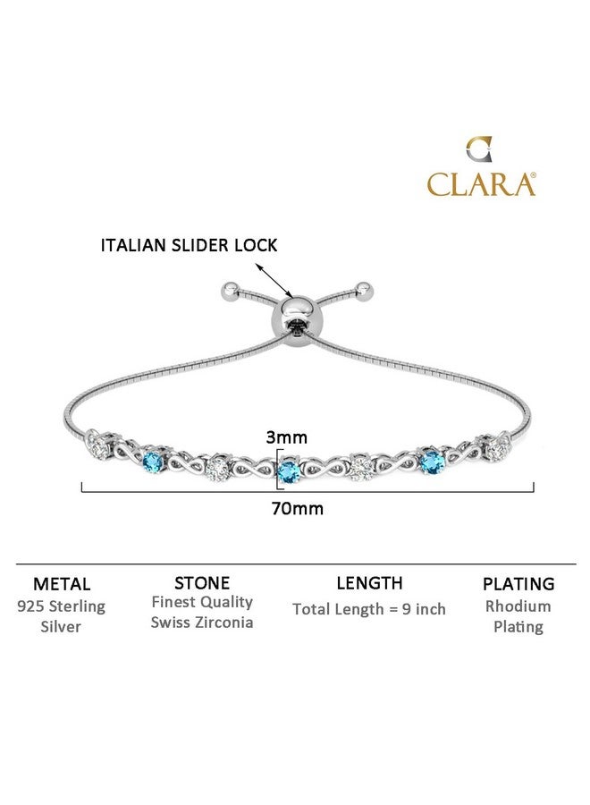 Clara 925 Pure Silver Blue Infinity Hand Bracelet, Adjustable, Anti Tarnish, Swiss Zirconia Gift for Women and Girls - Image 5