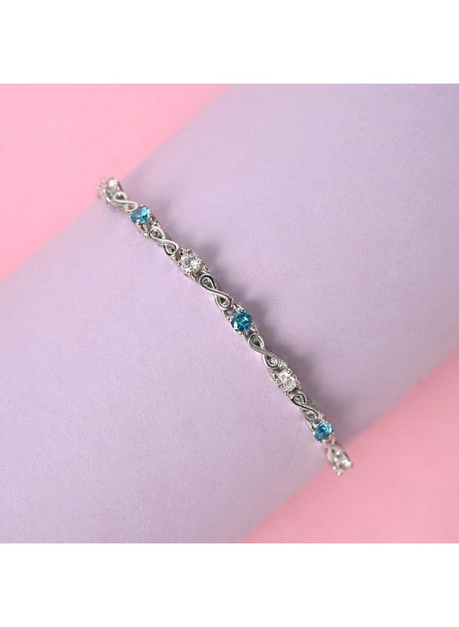 Clara 925 Pure Silver Blue Infinity Hand Bracelet, Adjustable, Anti Tarnish, Swiss Zirconia Gift for Women and Girls - Image 3