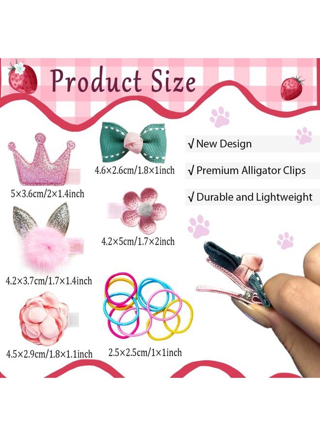 LCiclly 23Pcs Dog Hair Clips Small Dog Hair Bows Cute Pet Grooming Accessories Alligator Clips Stay In Hair Barrettes Flower Crown Hairpin Topknot Pet Headdress Dog Bowknot for Yorkie Puppy Maltese Girls Dogs - Image 3