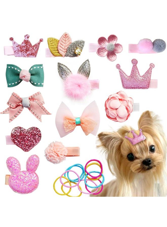 LCiclly 23Pcs Dog Hair Clips Small Dog Hair Bows Cute Pet Grooming Accessories Alligator Clips Stay In Hair Barrettes Flower Crown Hairpin Topknot Pet Headdress Dog Bowknot for Yorkie Puppy Maltese Girls Dogs - Image 1