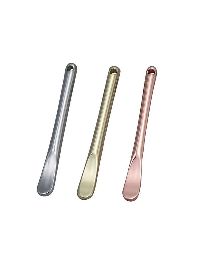 lasenersm 3 Pieces Zinc Alloy Makeup Spatula Eye Cream Spoon Beauty Scoop Mini Spoon Makeup Beauty Spoons Mini Cosmetic Skincare Spatula for Cream Lotions, Cylindrical Handle Type, Golden, Silver, Rose-Gold  - Image 1