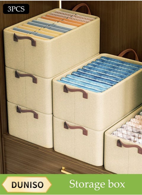 3 Pcs Wardrobe Clothes Organizer,Multifunctional Foldable Storage Box，With Handles, Wear Resistant And Easy To Clean，Moisture And Dust Prevention，Not Easily Deformed，For Storing Shirts, Sweaters, T Shirts, Jeans, 47*28*20cm