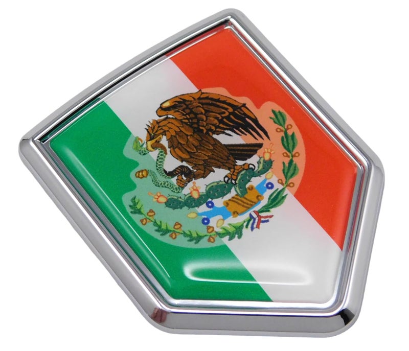Mexico Flag Mexican Emblem Chrome Car 3D Decal Sticker Car Chrome Decals Shield Shape