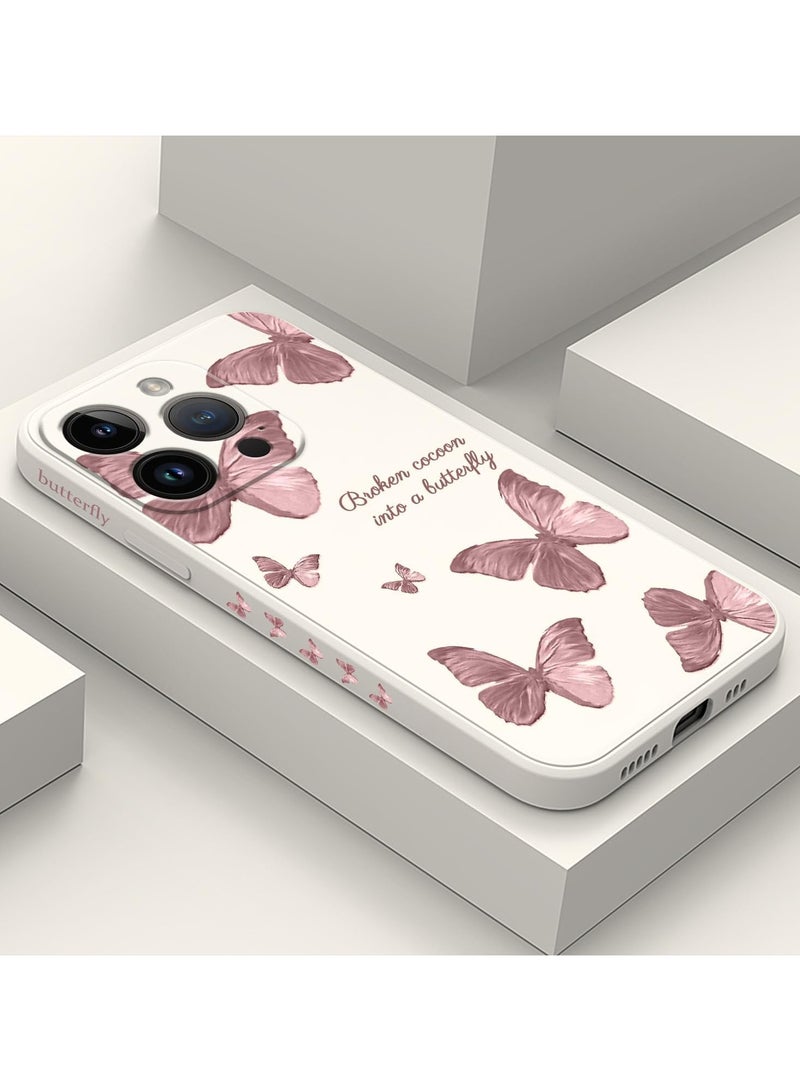 حافظة لهاتف iPhone 14 Pro Max بنمط فراشة فضائية وزهور وبطانة داخلية من الألياف الدقيقة المقاومة للخدوش، تصميم رقيق يحمي الهاتف من البصمات، حافظة سيليكونية ناعمة مناسبة لهاتف 14 Pro Max باللون الأبيض. - Image 1