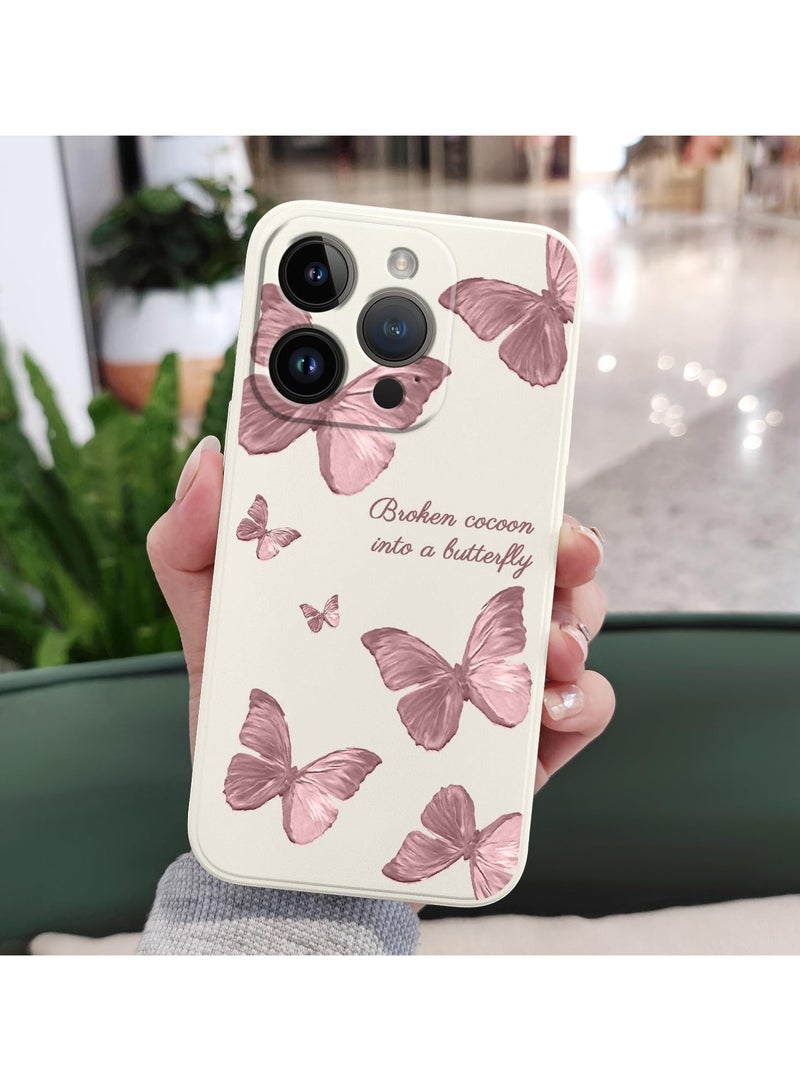 حافظة لهاتف iPhone 14 Pro Max بنمط فراشة فضائية وزهور وبطانة داخلية من الألياف الدقيقة المقاومة للخدوش، تصميم رقيق يحمي الهاتف من البصمات، حافظة سيليكونية ناعمة مناسبة لهاتف 14 Pro Max باللون الأبيض. - Image 2