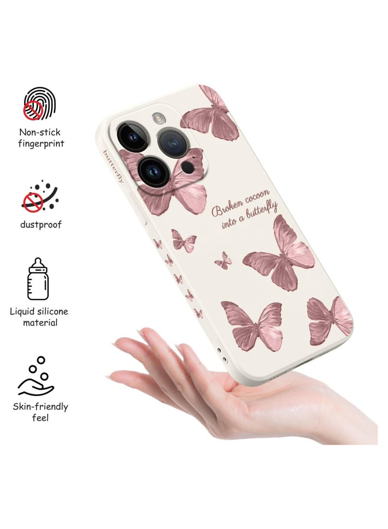 حافظة لهاتف iPhone 14 Pro Max بنمط فراشة فضائية وزهور وبطانة داخلية من الألياف الدقيقة المقاومة للخدوش، تصميم رقيق يحمي الهاتف من البصمات، حافظة سيليكونية ناعمة مناسبة لهاتف 14 Pro Max باللون الأبيض. - Image 5