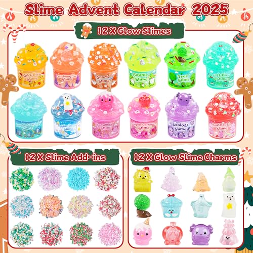Okaybee Slime Advent Calendar 2025 Christmas Countdown Calendar 24 Days of Surprises with GlowinTheDark Slime Kit Halloween Toy for Kids Toddlers Teens Girls Boys - Image 5