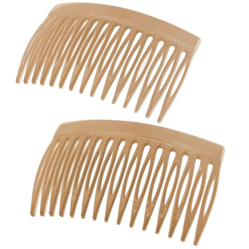 Camila Paris CP3112 French Hair Side Comb Small Curved Beige French Twist Hair Combs Decorative Strong Hold Hair Clips for Women Bun Chignon UpDo Styling Girls Hair Accessories Made in France