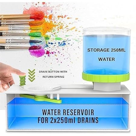 BARASH See Ever Paint Brush Cleaner Set - Brush Rinser Auto Water Dispensing for Acrylic, Watercolor & Water-Based Paints, Paint Brush Washer, Painting Water Dispenser-Random Colour - Image 4