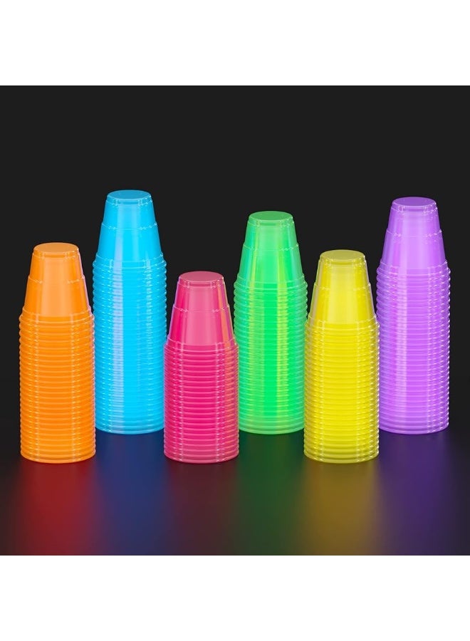 Exquisite Blacklight Party Glow Cups - 60 Pack 2 Oz - Assorted Colors - Disposable Cups For Party - Blacklight Reactive Glow In The Dark Cups For Birthday Party - Food Safe - Neon Cups - Image 2