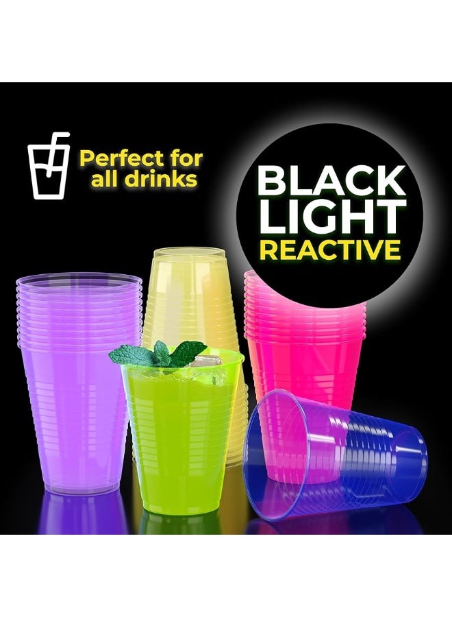 Exquisite Blacklight Party Glow Cups - 60 Pack 2 Oz - Assorted Colors - Disposable Cups For Party - Blacklight Reactive Glow In The Dark Cups For Birthday Party - Food Safe - Neon Cups - Image 1