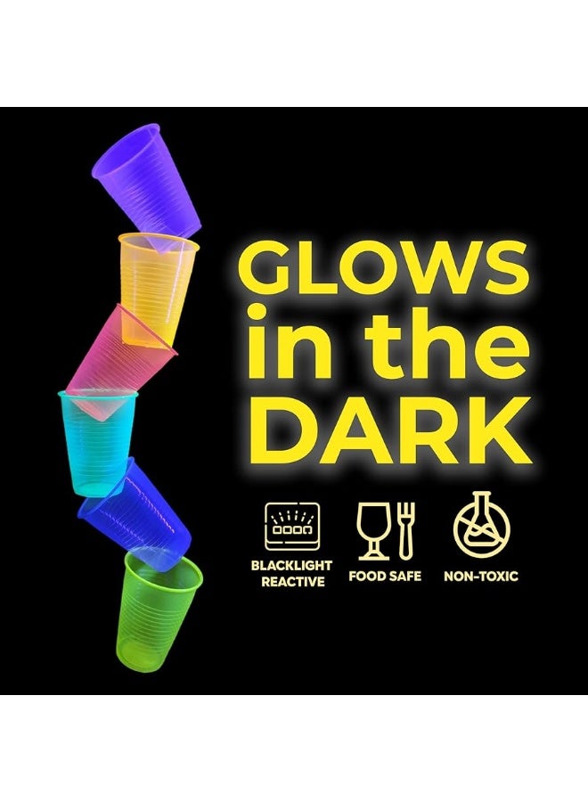 Exquisite Blacklight Party Glow Cups - 60 Pack 2 Oz - Assorted Colors - Disposable Cups For Party - Blacklight Reactive Glow In The Dark Cups For Birthday Party - Food Safe - Neon Cups - Image 5