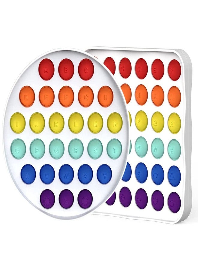 KARBD Square & Round Shaped Push Pop It Bubble Fidget Toy Set of 2 with Solid Plastic Outer Grip Educational Alphabets Silicone Popper Popping for Autism Special Needs Stress Relief Anxiety Game - Image 1