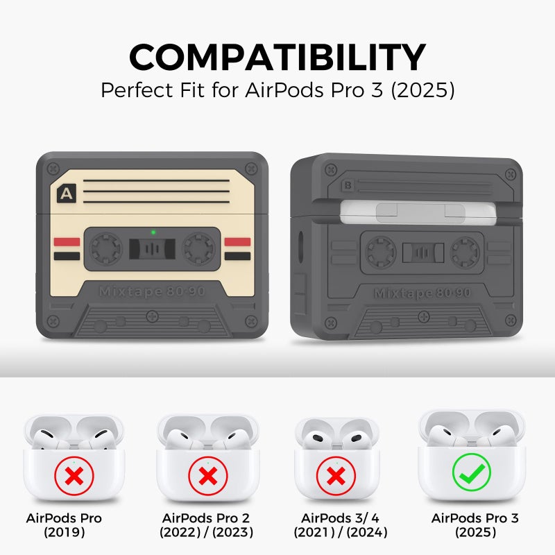 TRONWIN for AirPods Pro 3 Case - 2025 Retro Silicone Mixtape Design Case for Apple AirPods Pro 3rd Generation, Cute Cassette Airpod pro 3 Case Cover for Men/Women (Deep Grey) - Image 2